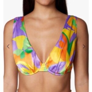 NWT WeWoreWhat Underwire V Neck Bikini Top Saved By The Bell Print Large